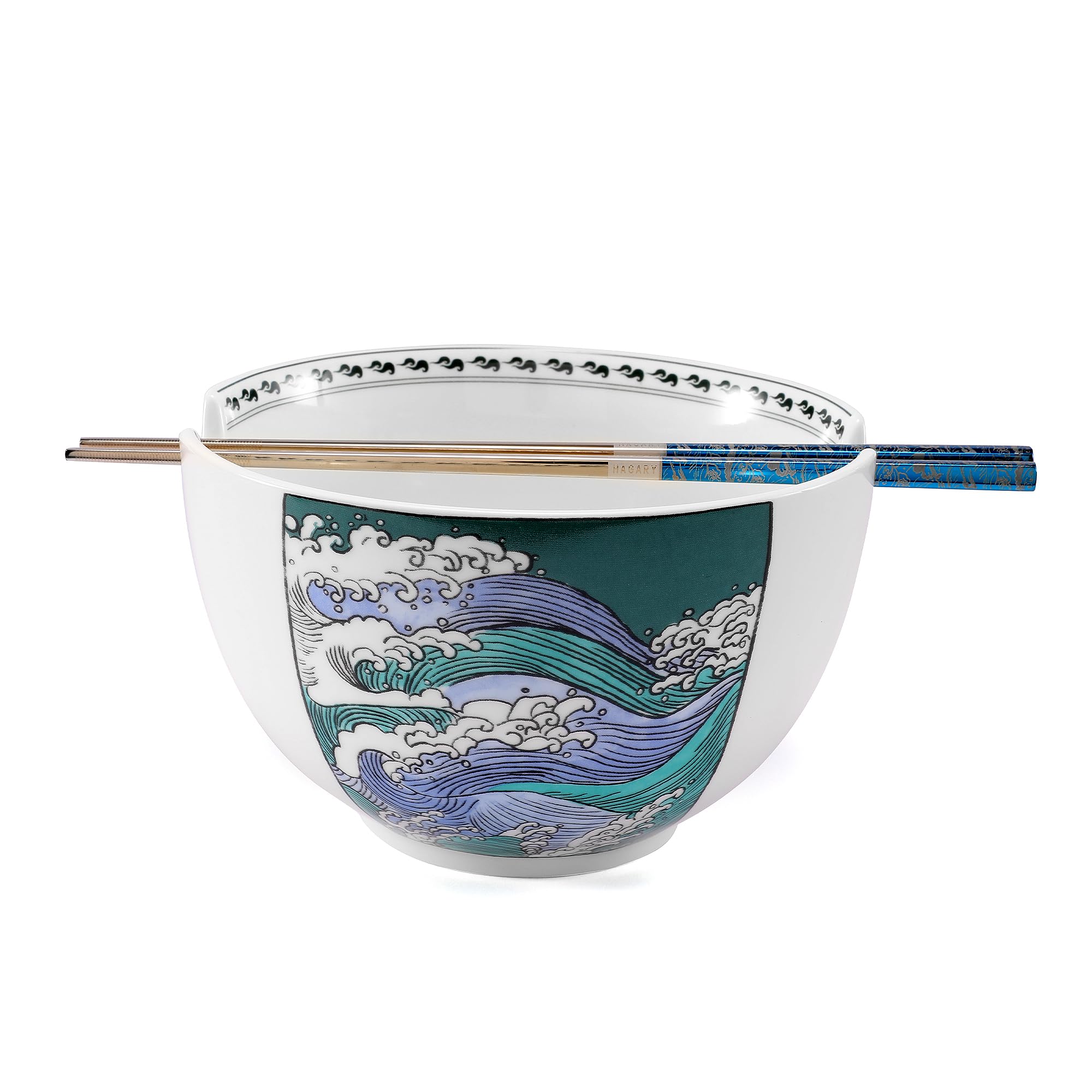 Amazon.com | Hagary Wave Ramen Bowl Ceramic Bowl With Chopsticks